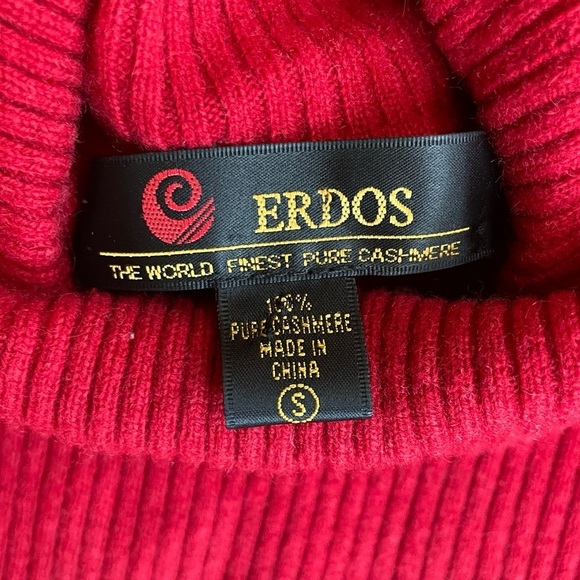 Erdos Red Cashmere Turtleneck Sweater - Picture 5 of 10